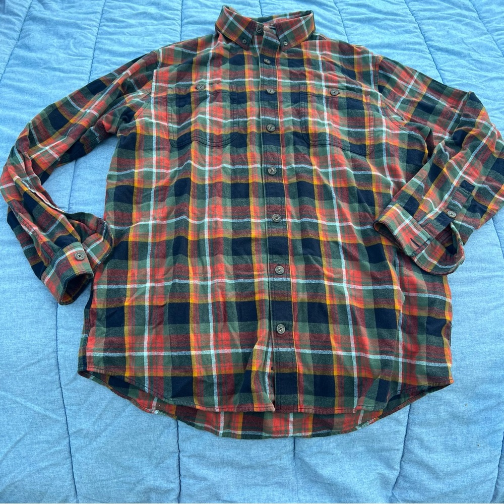 Duluth Trading Co. Multicolor Heavy Flannel Plaid Button Front Shirt Size L Tall